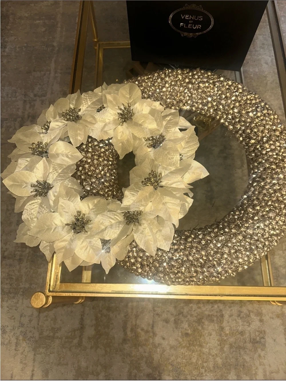 2 in 1 Cream & Gold Holiday Poinsettia Wreath